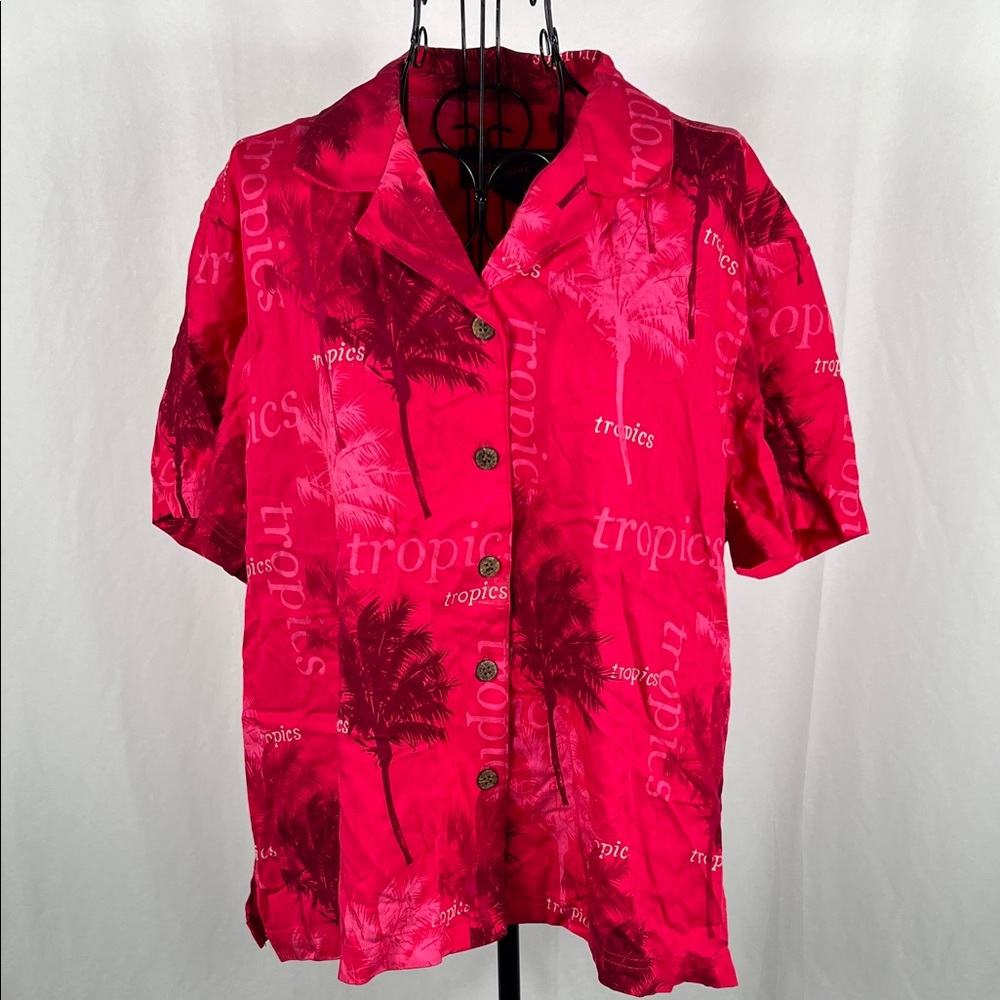VINTAGE 90’s‎ ISLAND TRADERS Women’s HOT Pink Tropical Button Up Shirt XL